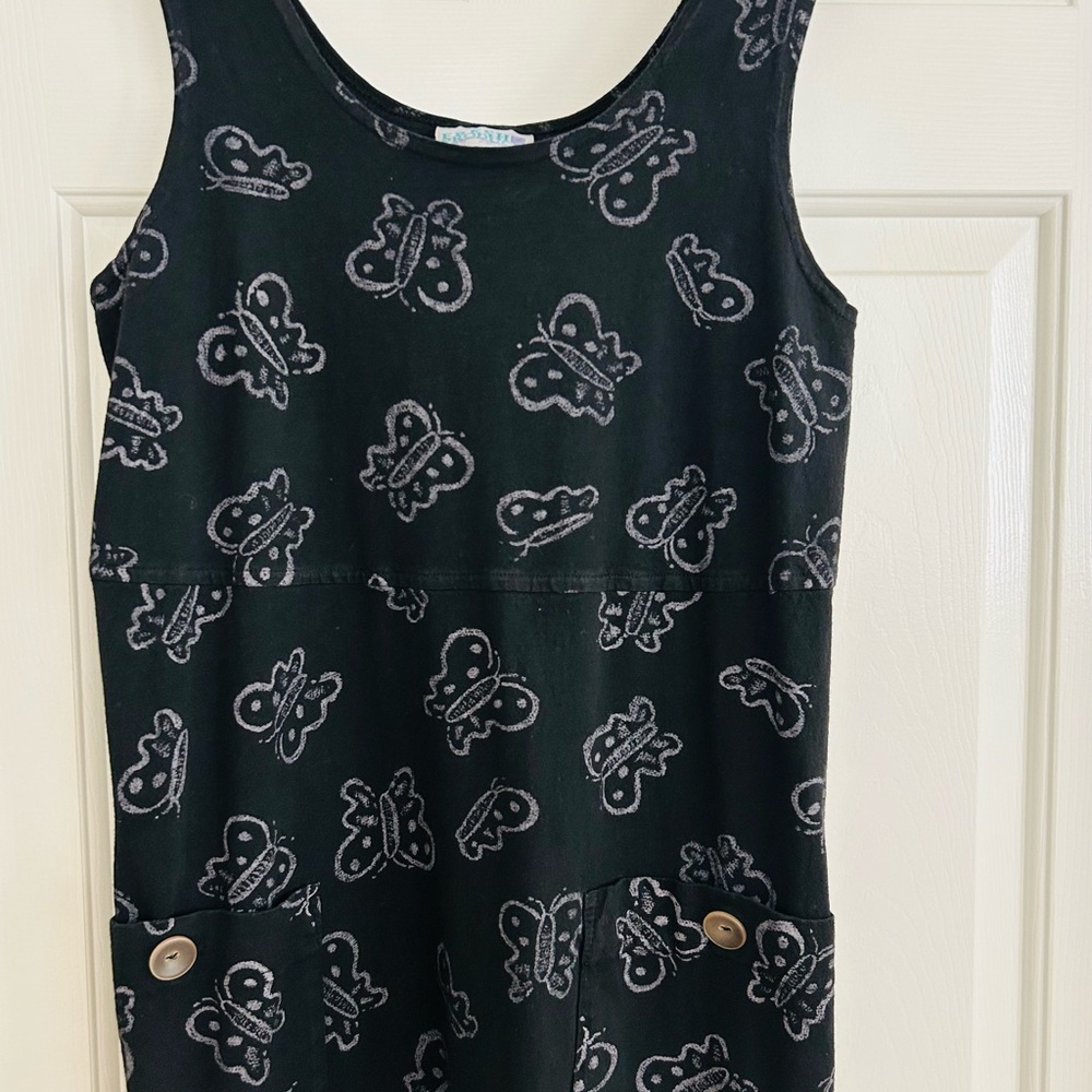 Vintage Fresh Produce Black Butterfly  Maxi Dress 100% Cotton  Sz Sm Made In USA - Picture 3 of 16